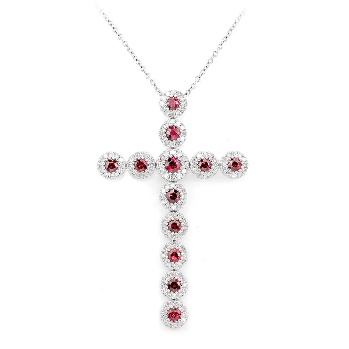 For Him Ruby and Diamond Halo Cross Necklace in White Gold / Lab Grown Diamond – Necklace