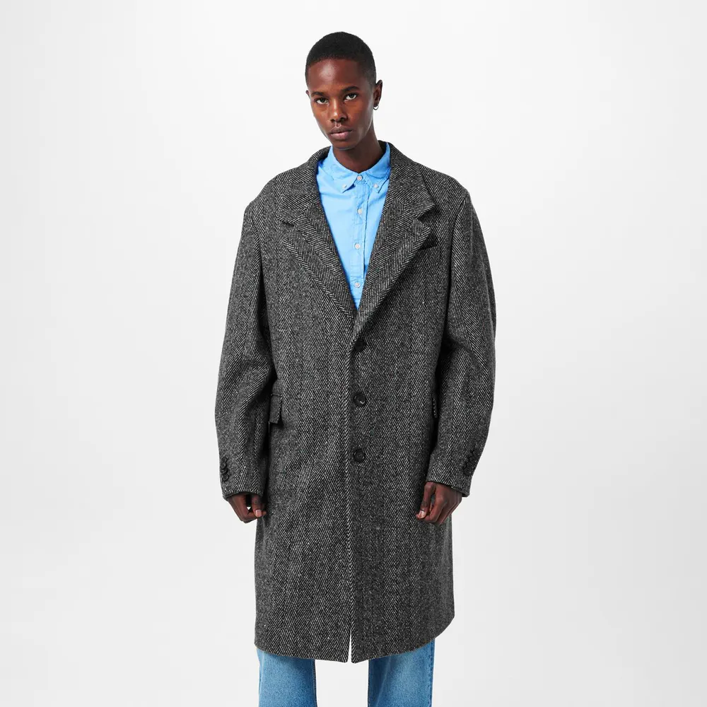 GIVENCHY Men's Wool-Mix Tailored Overcoat in Black/White, additional product view 3