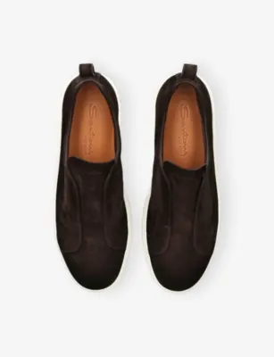 SANTONI Victory Unlined Suede Trainers - EUR 41.5 / 7.5 UK MEN in Dark Brown, additional product view 2