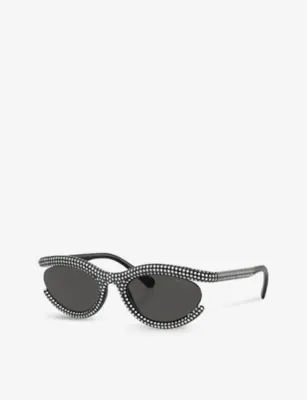SWAROVSKI SK6006 crystal-embellished oval-frame metal sunglasses in BLACK, additional product view 2