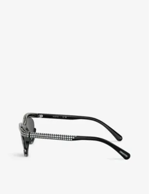 SWAROVSKI SK6006 crystal-embellished oval-frame metal sunglasses in BLACK, additional product view 3