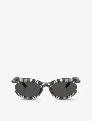 SWAROVSKI SK6006 crystal-embellished oval-frame metal sunglasses in BLACK – Mens | Sunglasses | Round