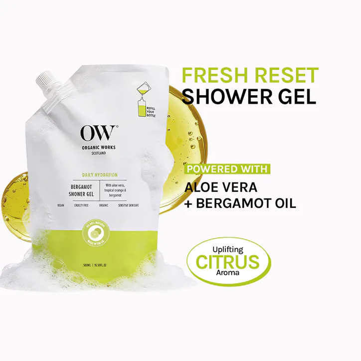 Organic Works Bergamot Shower Gel 500ml Refill Pouch, additional product view 3