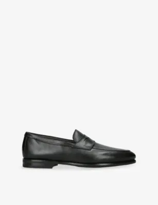 SANTONI Carlo Cashmere And Leather Penny Loafers - EUR 44.5 / 10.5 UK MEN in BLACK – Mens | Loafers