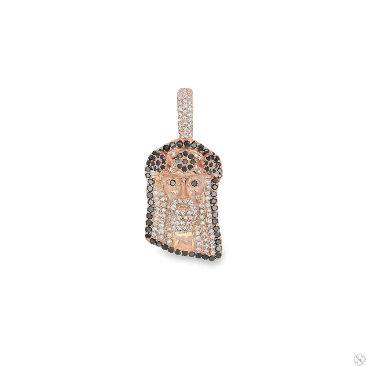 RINA - For Him FACTORY For Him Crowned Black and White Diamond Jesus Head Pendant [Mini] 70192 in Rose Gold – Pendant