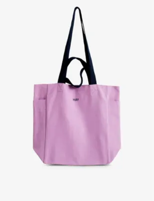 HAY Everyday Logo-Print Cotton Tote Bag - Cool Pink detail 3