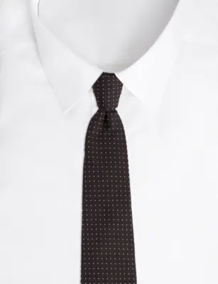 CORNELIANI Polka Dot Silk Tie in BROWN, additional product view 2