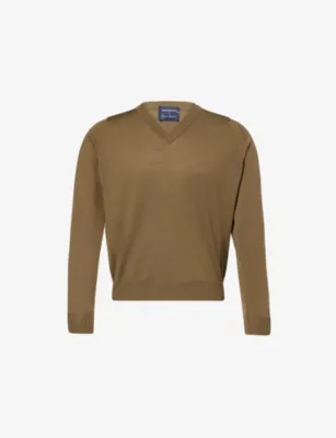 JOHN SMEDLEY X Bill Nighy V-Neck Merino Wool Jumper - Rewilding Green/mi detail 2