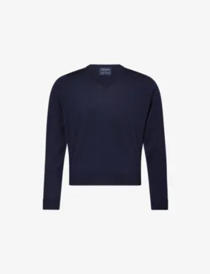 JOHN SMEDLEY X Bill Nighy V-Neck Merino Wool Jumper - Rewilding Green/mi detail 3