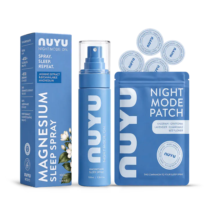 NUYU Magnesium Sleep Spray with 30 Night Mode Patches + Audio Magnesium Playlists