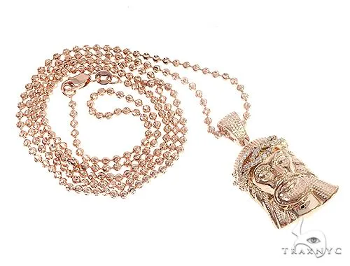 RINA - For Him FACTORY 14k Rose Gold Diamond Jesus Pendant and Moon Chain Set 65123 in Rose Gold / 18 Inches – Pendant Set