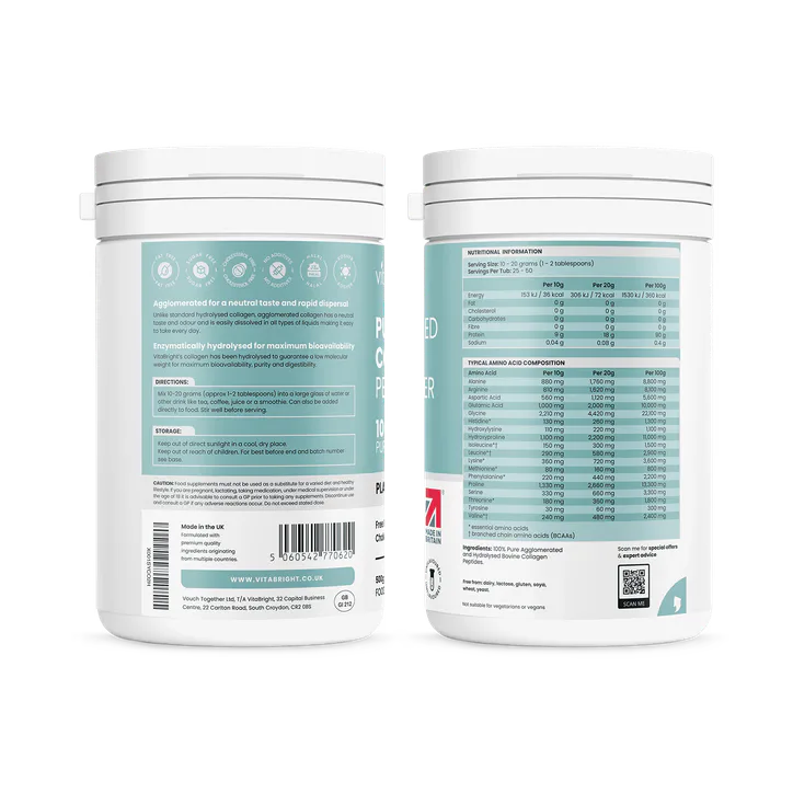 VitaBright Bovine Collagen Powder 500g - 50 Servings - 10g to 20g per Serving, additional product view 2