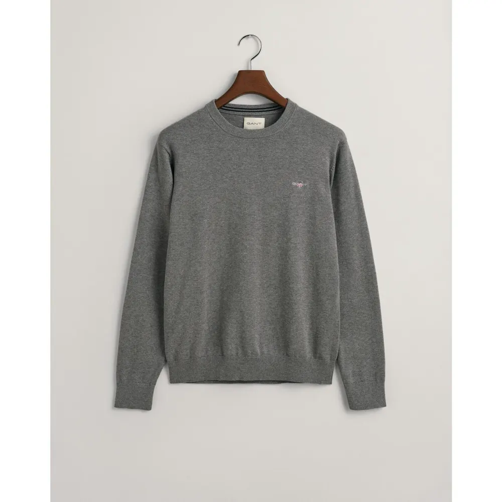 Gant Classic Cotton Crew Neck Sweater in Grey Melange092 – Clothing