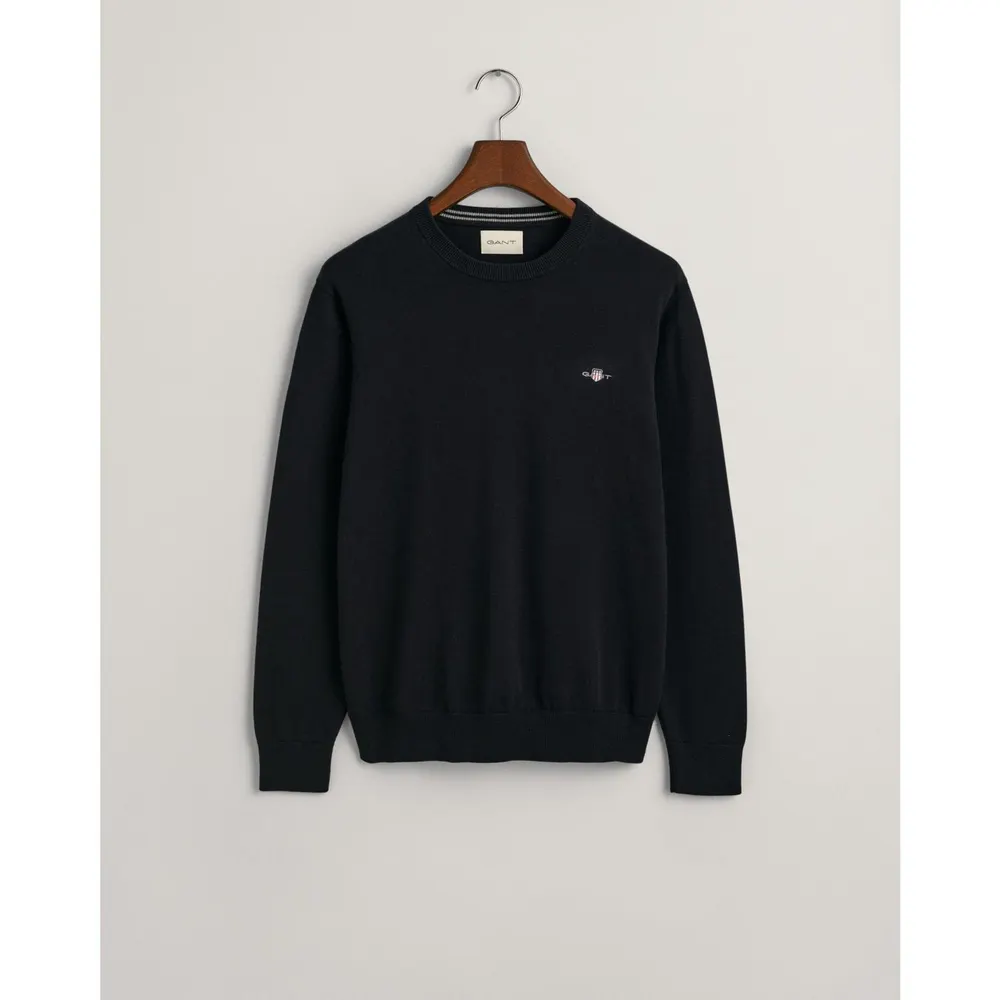 Gant Classic Cotton Crew Neck Sweater in Black 005 – Clothing