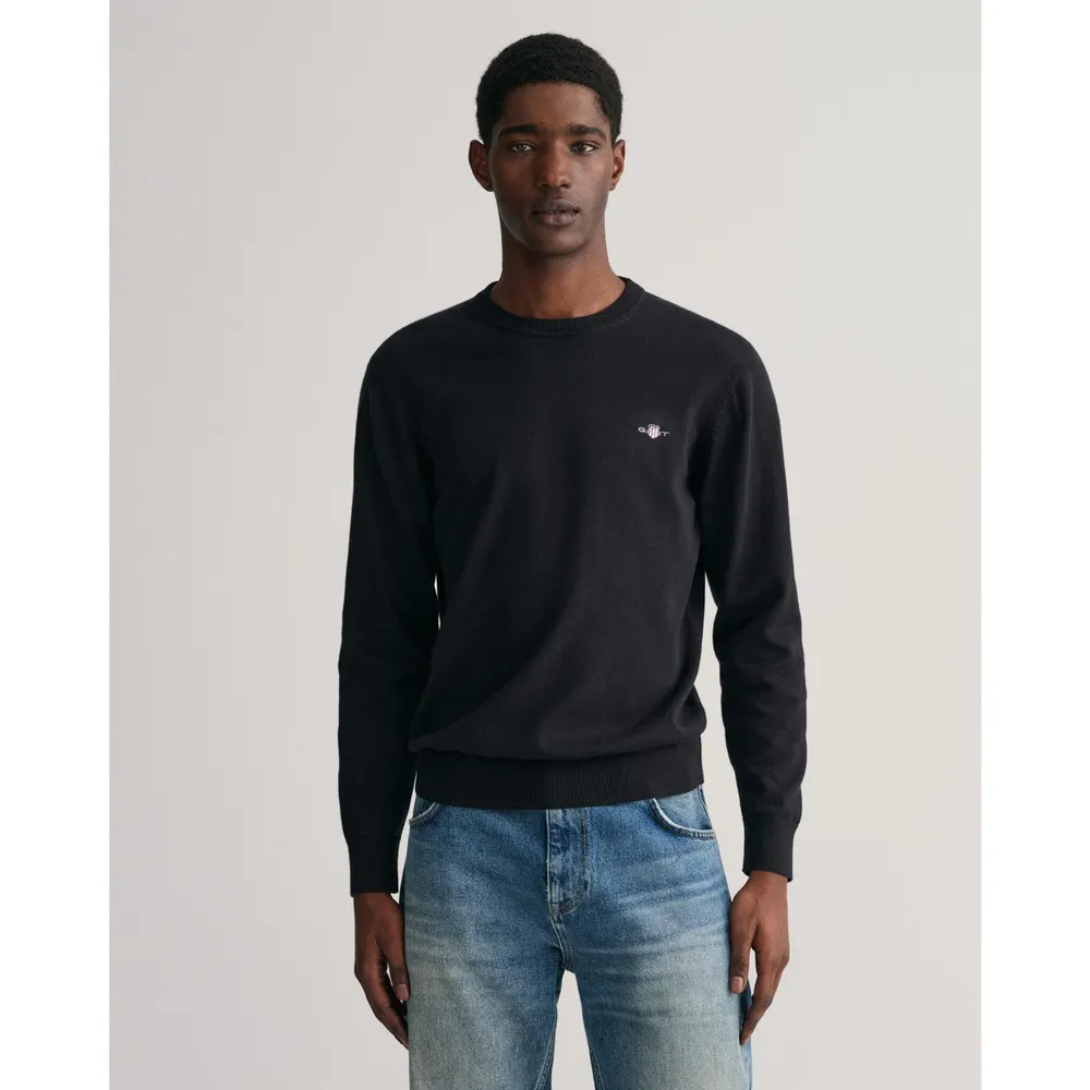Gant Classic Cotton Crew Neck Sweater in Black 005, additional product view 2