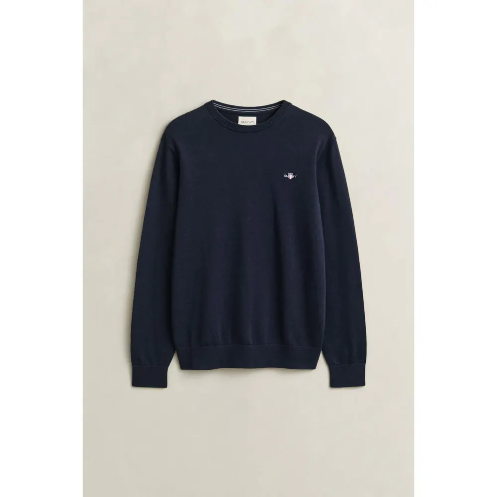 Gant Classic Cotton Crew Neck Sweater in Evening 433 – Clothing