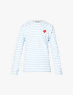 COMME DES GARCONS PLAY Heart-appliqué striped cotton-jersey top detail 2