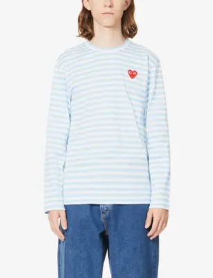 COMME DES GARCONS PLAY Heart-appliqué striped cotton-jersey top