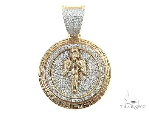 RINA - For Him CUSTOM 14K Gold Diamond Round Angel Pendant 66326 in Rose Gold – Pendant