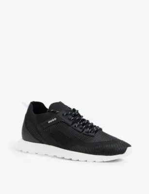 HUGO Panelled embossed-branding faux-leather running trainers - EUR 41 / 7 UK MEN in BLACK, additional product view 3