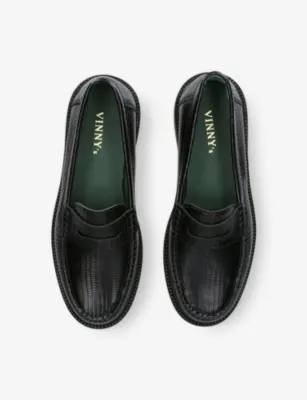 VINNY'S Yardee Moccasin Leather Loafers - EUR 44 / 10 UK MEN in BLACK, additional product view 2