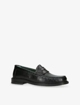 VINNY'S Yardee Moccasin Leather Loafers - EUR 44 / 10 UK MEN in BLACK, additional product view 3