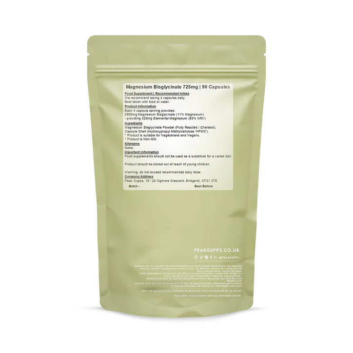 Peak Supps Magnesium Bisglycinate 725mg Capsules x 90, additional product view 2
