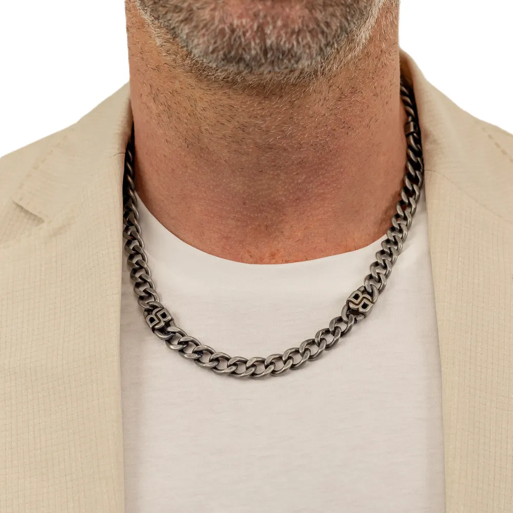BOSS Gents BOSS Double B Black Stainless Steel Link Necklace detail 3