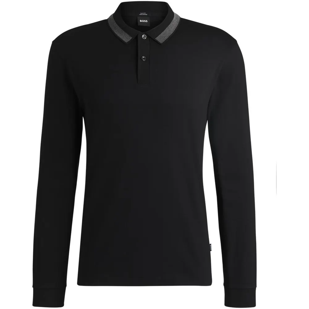 Boss Men's H-Pleins 199 Black Long Sleeve Polo Shirt