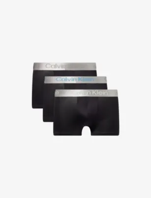CALVIN KLEIN Brushed Logo-Waistband Pack-of-Three Microfibre-Stretch Trunks