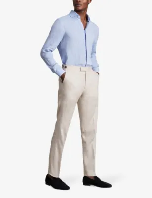 REISS Kin pressed-crease slim-fit linen trousers detail 2