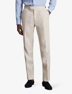 REISS Kin pressed-crease slim-fit linen trousers detail 3
