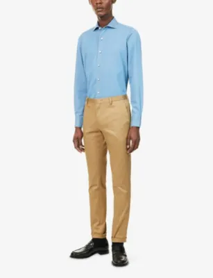 FINAMORE Classic-Collar Long-Sleeve Cotton Chambray Shirt - 15.75 in BLU DENIM, additional product view 2
