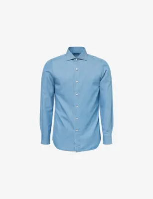 FINAMORE Classic-Collar Long-Sleeve Cotton Chambray Shirt - 15.75 in BLU DENIM – Mens | Shirts | Casual Shirts | Long-sleeved
