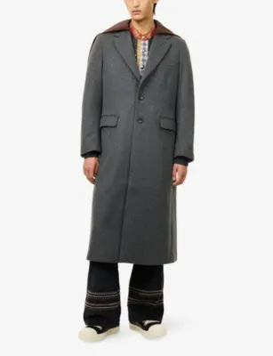 KHOKI Suede-Insert Hooded Wool Coat in GRAY, additional product view 2