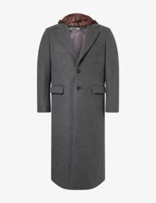 KHOKI Suede-Insert Hooded Wool Coat in GRAY – Mens | Coats & jackets | Overcoats