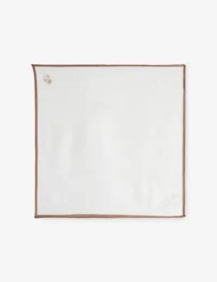CORNELIANI Stripe-Trim Linen Pocket Square in Burned Land Brown, additional product view 3