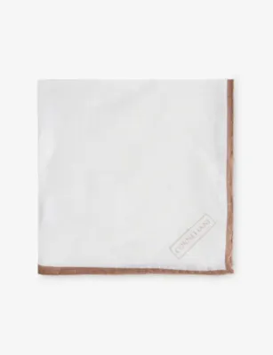 CORNELIANI Stripe-Trim Linen Pocket Square