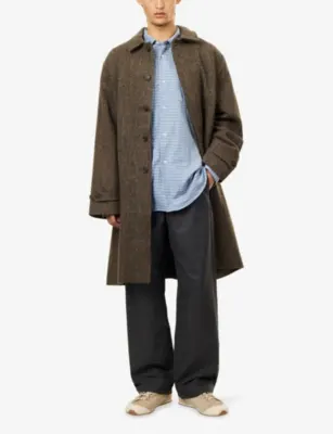 PALMES Cedric Longline Tweed Wool Coat in BROWN, additional product view 2