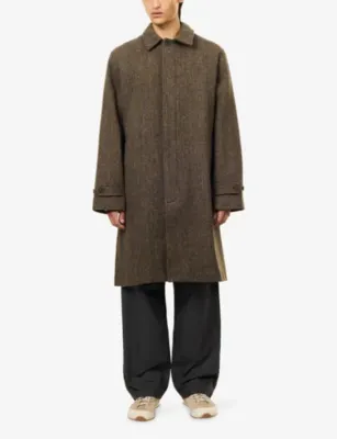 PALMES Cedric Longline Tweed Wool Coat in BROWN, additional product view 3