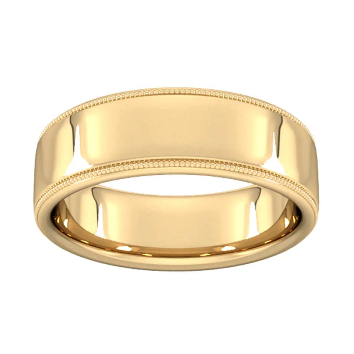 For Him 7mm Slight Court Heavy Milgrain Edge Wedding Ring In 18 Carat Yellow Gold