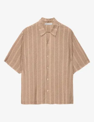 ALLSAINTS Quasar Graphic-Print Linen-Blend Shirt - Black/Grey detail 2
