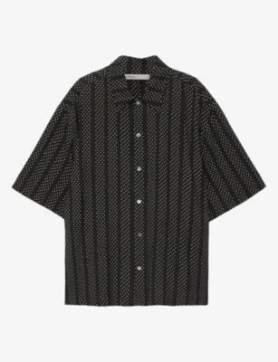 ALLSAINTS Quasar Graphic-Print Linen-Blend Shirt - Black/Grey