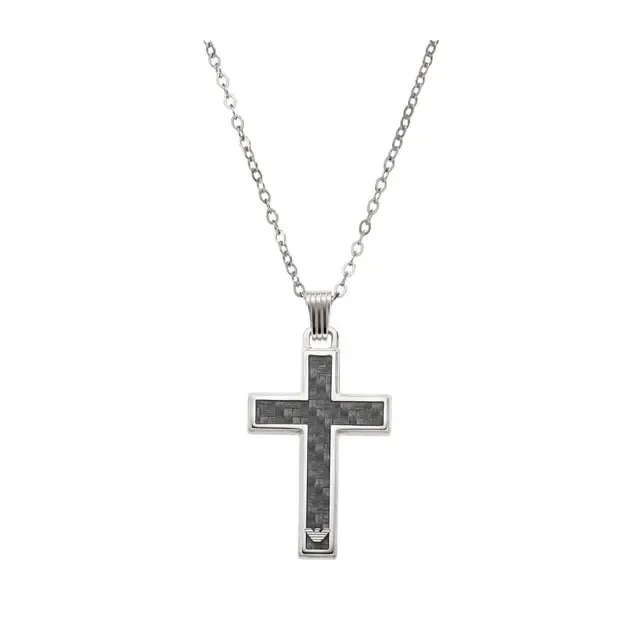 Emporio Armani Men's Carbon Fibre Cross Necklace EGs1705040 detail 3