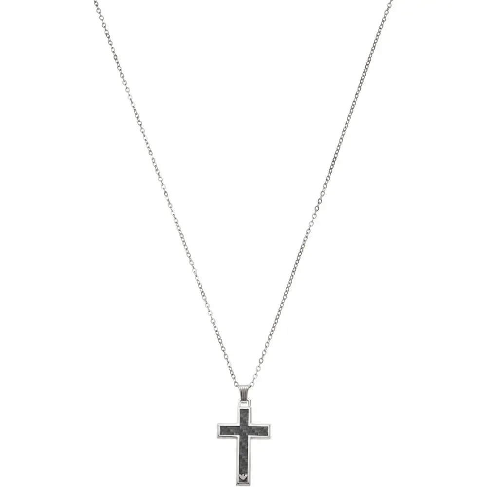 Emporio Armani Men's Carbon Fibre Cross Necklace EGs1705040