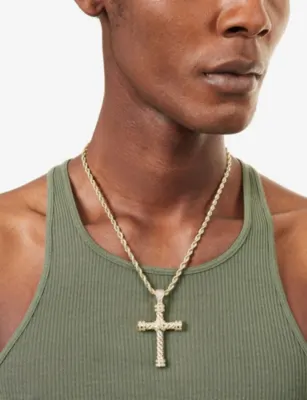 GLD Rope Cross 18ct Gold-Plated Diamond Pendant detail 2