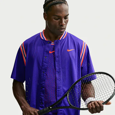 Nike NikeCourt Slam Men's Dri-FIT Button-Up Tennis Top - Dark Concord/Bright Crimson