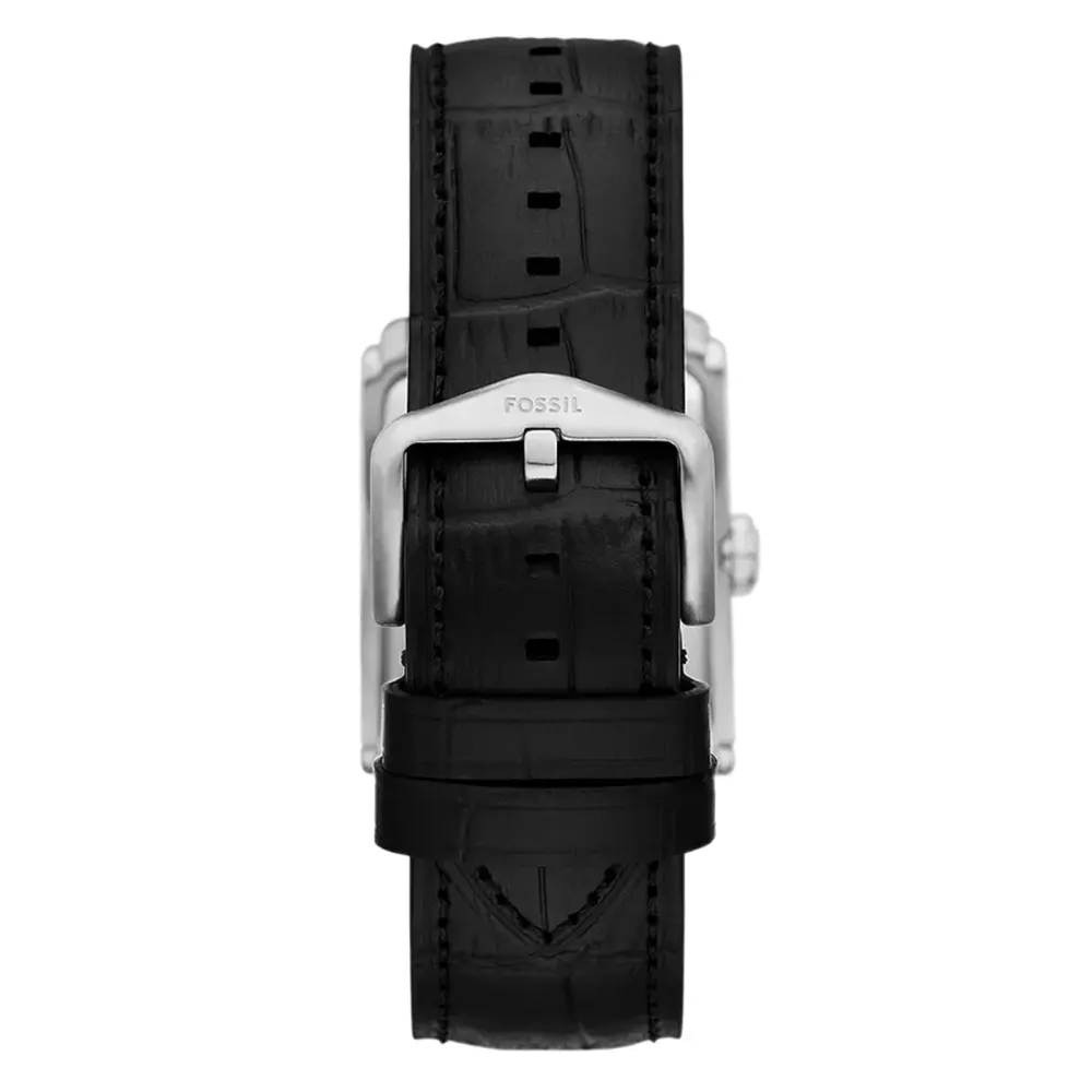 Fossil Carraway Three-Hand Black Leather & Stainless Steel Mens Watch detail 2