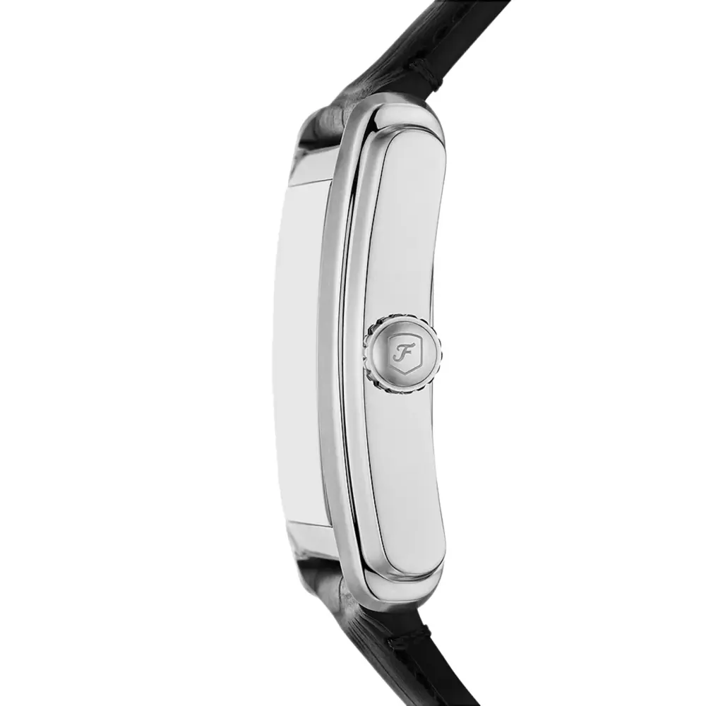 Fossil Carraway Three-Hand Black Leather & Stainless Steel Mens Watch detail 3