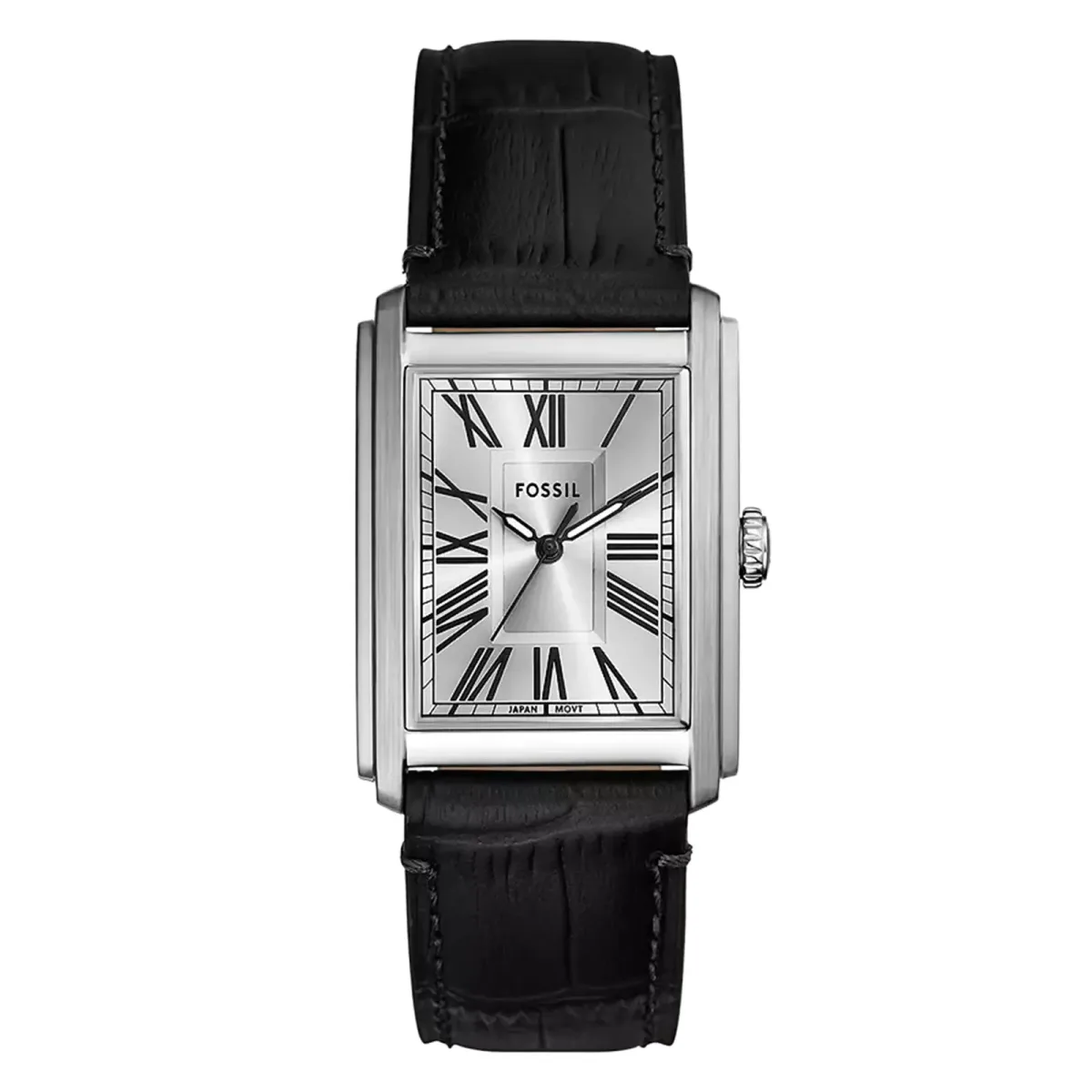 Fossil Carraway Three-Hand Black Leather & Stainless Steel Mens Watch